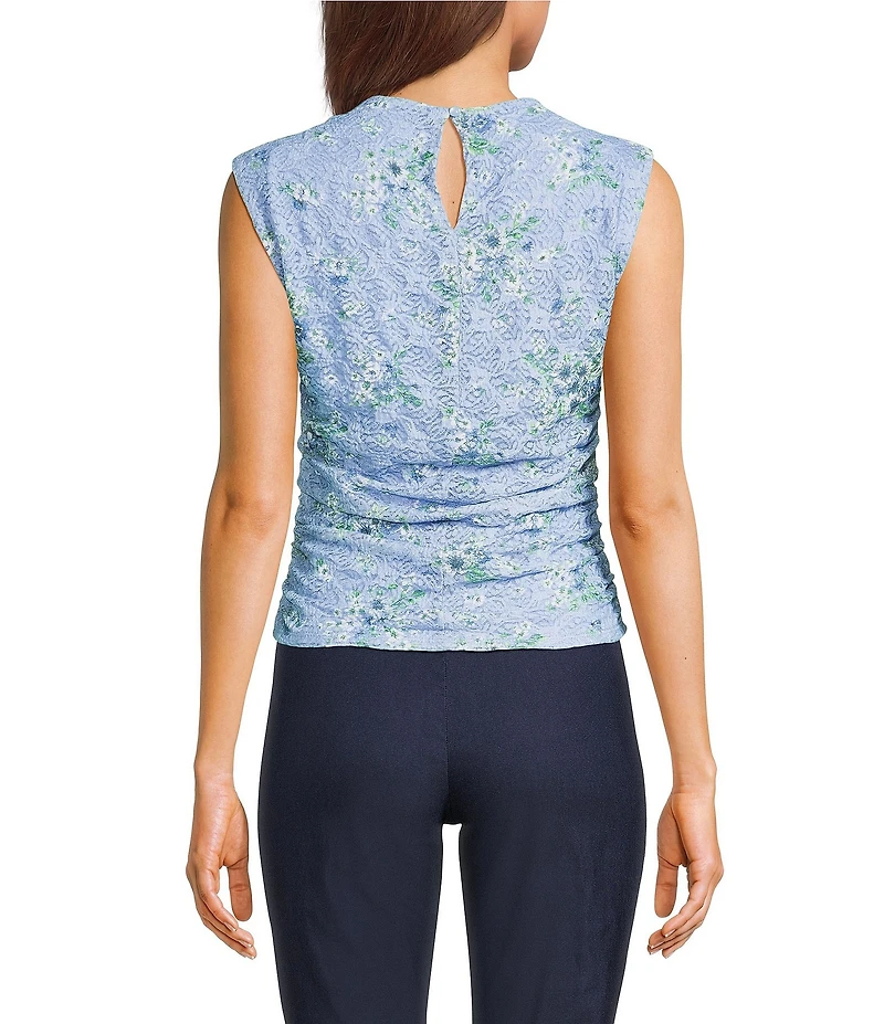 I.N. San Francisco Floral Print Mock Neck Sleeveless Shirred Side Top