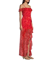 I.N. San Francisco Floral Print Off The Shoulder Asymmetrical Dress