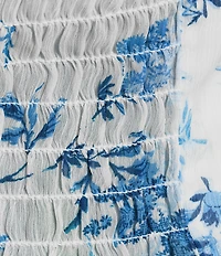 I.N. San Francisco Floral Print Short Puff Sleeve Scoop Neck Pleat Bust Top