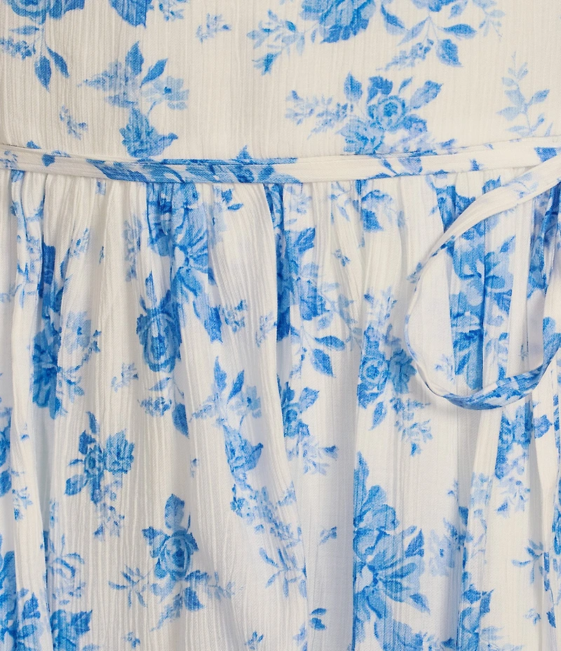 I.N. San Francisco Floral Print Square Neck Bubble Sleeve Smocked Back Dress