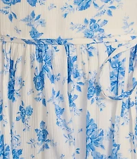 I.N. San Francisco Floral Print Square Neck Bubble Sleeve Smocked Back Dress