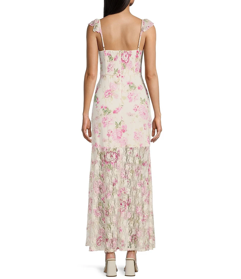 I.N. San Francisco Floral Print Sweetheart Neck Flutter Sleeve Wrap High-Low Dress