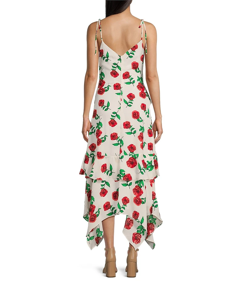 I.N. San Francisco Floral Print V-Neck Spaghetti Strap Ruffled Midi Dress