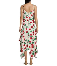 I.N. San Francisco Floral Print V-Neck Spaghetti Strap Ruffled Midi Dress