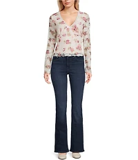 I.N. San Francisco Floral Print V-Neck Long Flare Sleeve Top