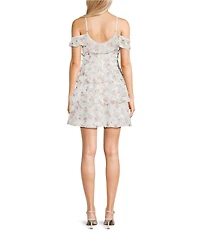 I.N. San Francisco Floral Printed Chiffon Applique Off The Shoulder Tiered Ruffle Dress