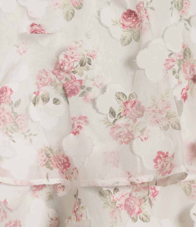 I.N. San Francisco Floral Printed Chiffon Applique Off The Shoulder Tiered Ruffle Dress