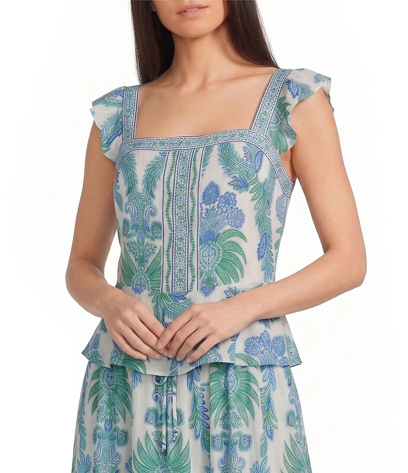 I.N. San Francisco Floral Printed Flutter Sleeve Peplum Top