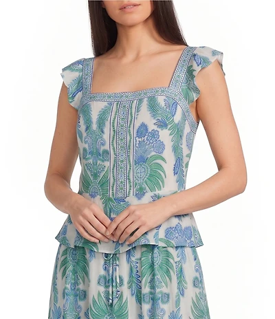 I.N. San Francisco Floral Printed Flutter Sleeve Peplum Top