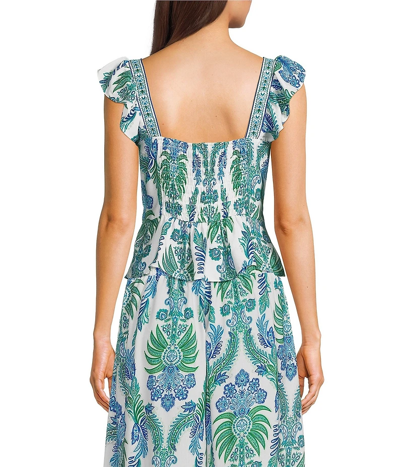 I.N. San Francisco Floral Printed Flutter Sleeve Peplum Top