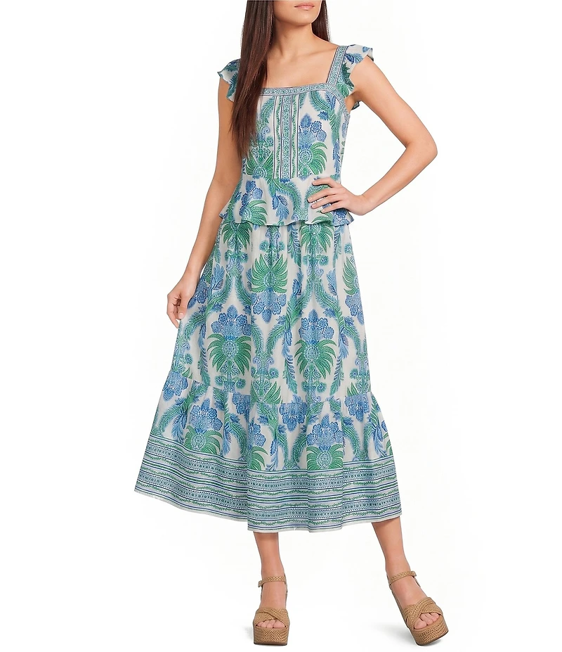 I.N. San Francisco Floral Printed Flutter Sleeve Peplum Top