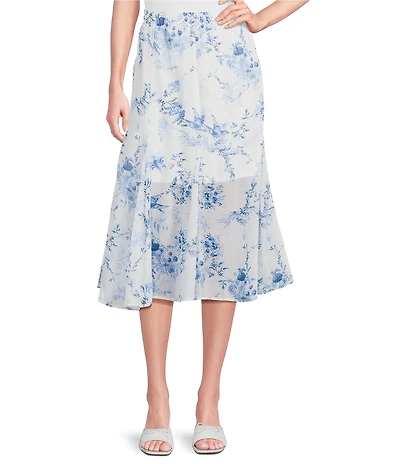 I.N. San Francisco Floral Printed Godet Inset Midi Skirt