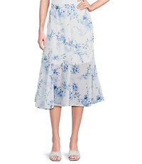 I.N. San Francisco Floral Printed Godet Inset Midi Skirt