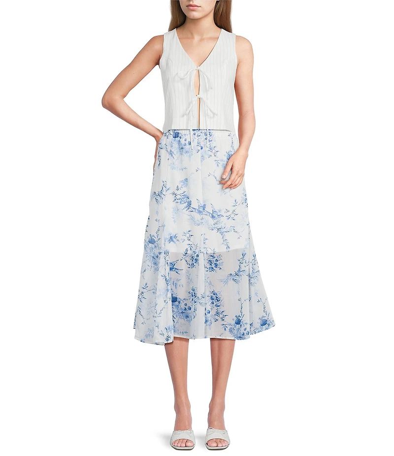 I.N. San Francisco Floral Printed Godet Inset Midi Skirt