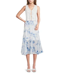 I.N. San Francisco Floral Printed Godet Inset Midi Skirt