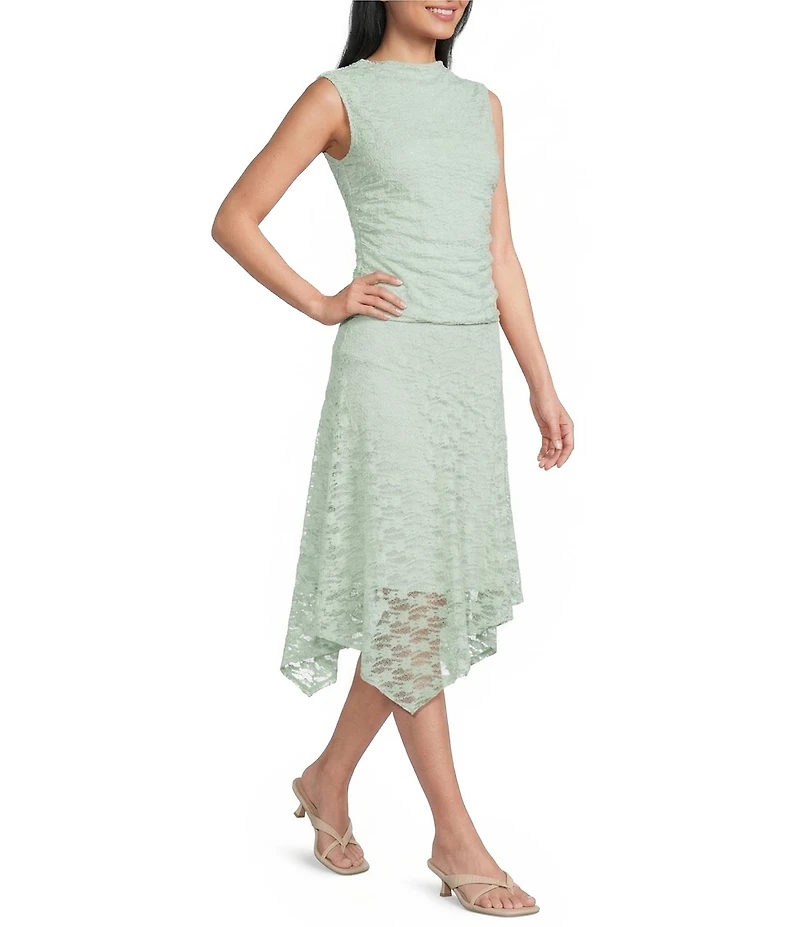 I.N. San Francisco Floral Printed Mesh Lace Asymmetrical Maxi Skirt