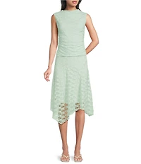 I.N. San Francisco Floral Printed Mesh Lace Mock Neck Shirred Side Top