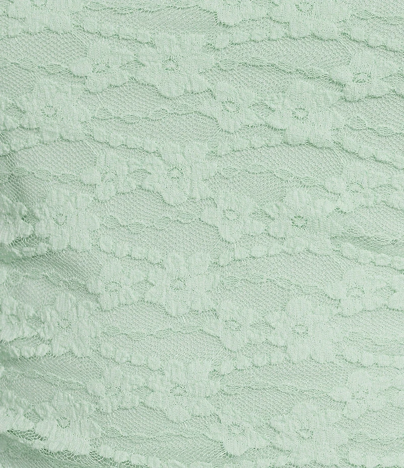 I.N. San Francisco Floral Printed Mesh Lace Mock Neck Shirred Side Top