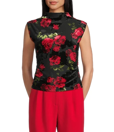 I.N. San Francisco Floral Printed Mock Neck Side Ruched Top