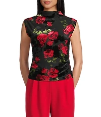 I.N. San Francisco Floral Printed Mock Neck Side Ruched Top