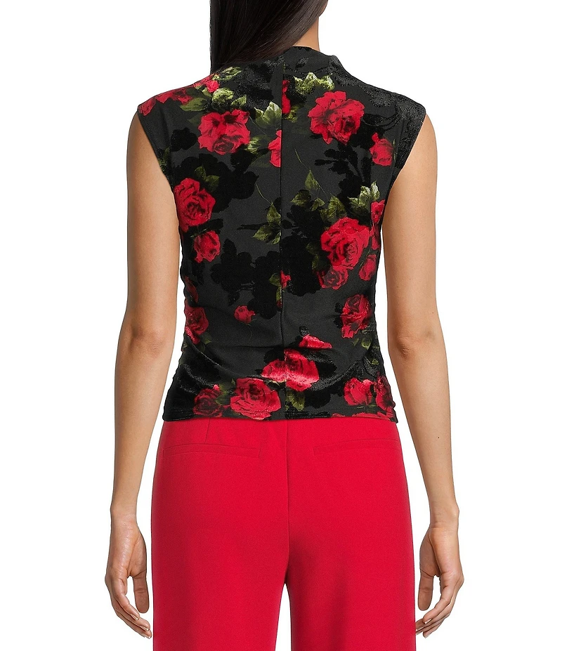 I.N. San Francisco Floral Printed Mock Neck Side Ruched Top