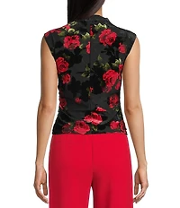 I.N. San Francisco Floral Printed Mock Neck Side Ruched Top