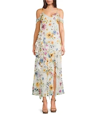 I.N. San Francisco Floral Printed Off The Shoulder Ruffled Side Slit Dress