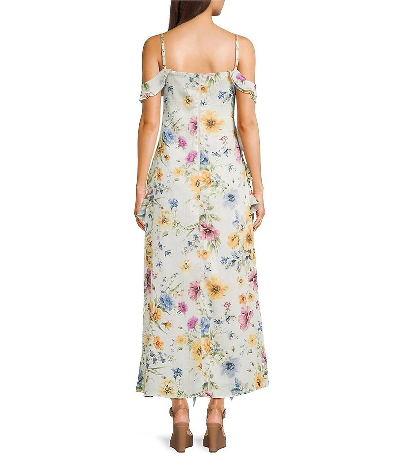 I.N. San Francisco Floral Printed Off The Shoulder Ruffled Side Slit Dress
