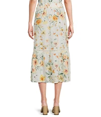 I.N. San Francisco Floral Printed Tiered Trim Maxi Skirt