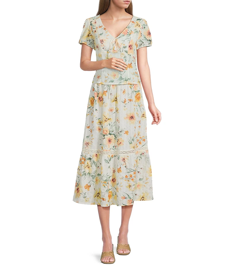 I.N. San Francisco Floral Printed Tiered Trim Maxi Skirt