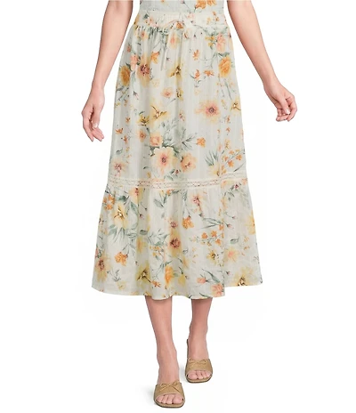 I.N. San Francisco Floral Printed Tiered Trim Maxi Skirt