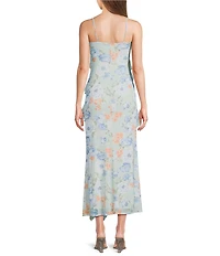 I.N. San Francisco Floral Printed V-Neck Ruffled Maxi Slip Dress