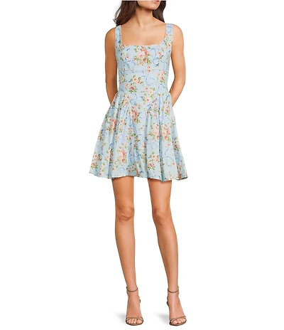 I.N. San Francisco Floral Ribbon Printed Drop Waist Bow Back Dress