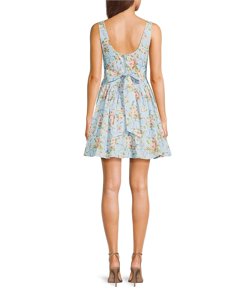 I.N. San Francisco Floral Ribbon Printed Drop Waist Bow Back Dress