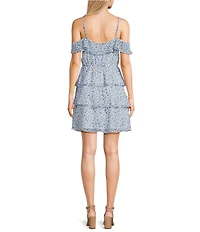 I.N. San Francisco Floral V-Neck Off The Shoulder Flutter Sleeve Triple Tiered Dress