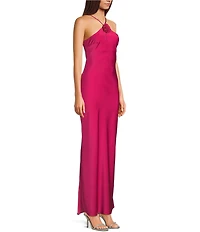 I.N. San Francisco Halter Neck Rosette Maxi Slip Dress