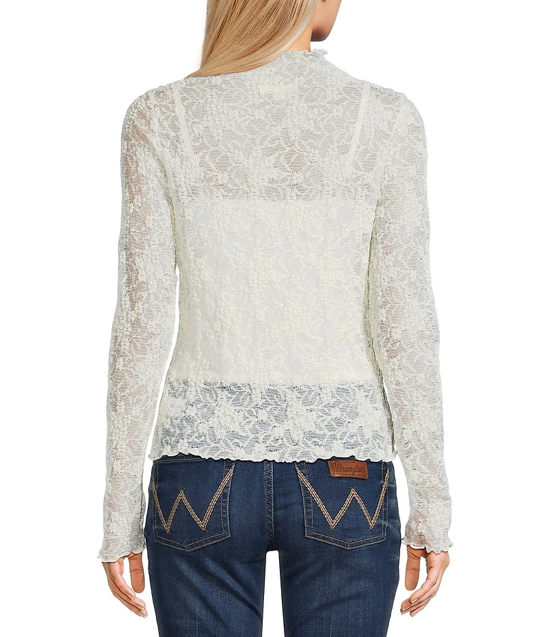 I.N. San Francisco Lace Knit Mock Neck Long Sleeve Cami Lined Top