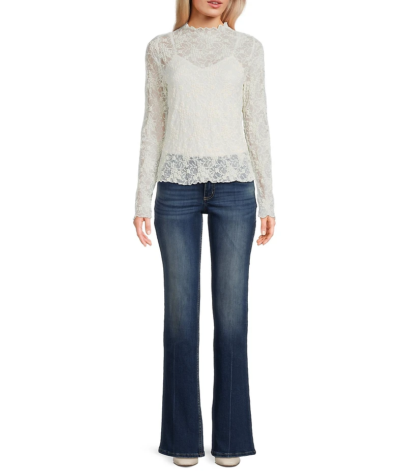 I.N. San Francisco Lace Knit Mock Neck Long Sleeve Cami Lined Top