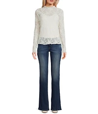 I.N. San Francisco Lace Knit Mock Neck Long Sleeve Cami Lined Top