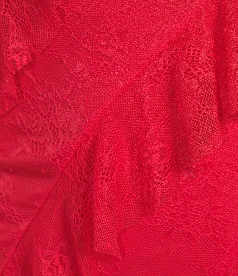 I.N. San Francisco Lace Mesh Strapless Asymmetrical Ruffle Maxi Dress