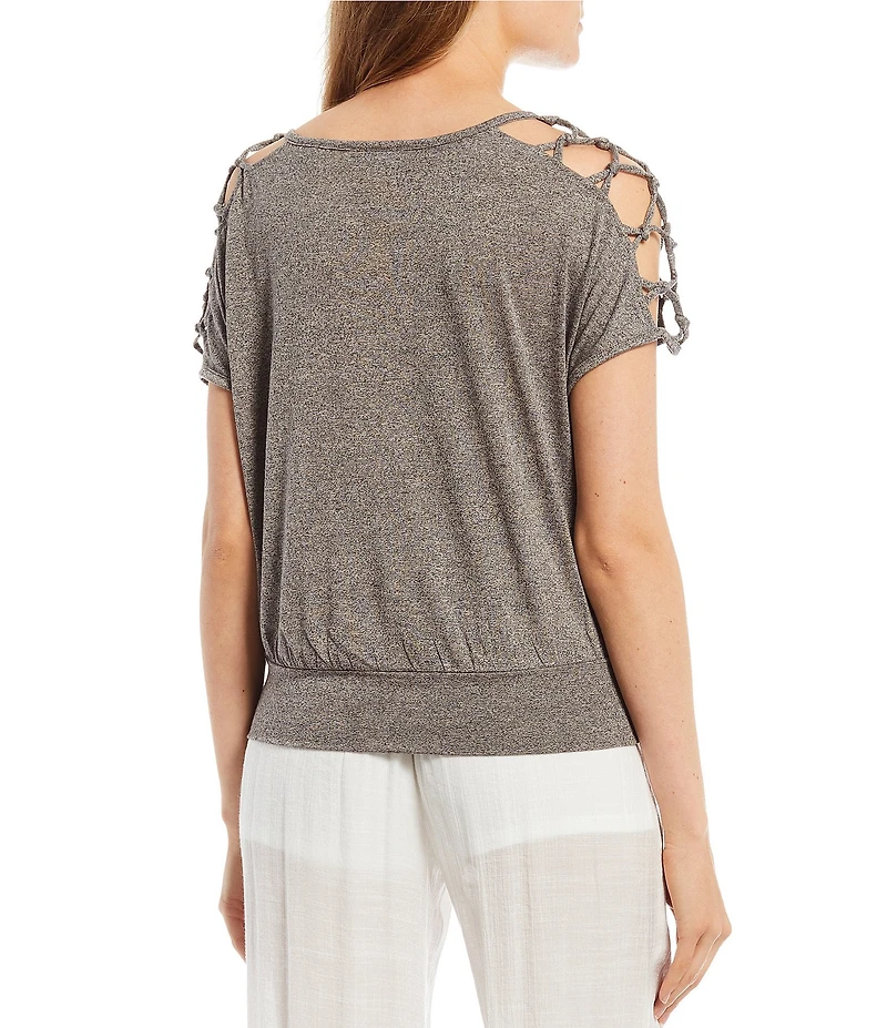 I.N. San Francisco Lattice Short-Dolman Sleeve Solid Knit Top