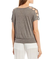 I.N. San Francisco Lattice Short-Dolman Sleeve Solid Knit Top