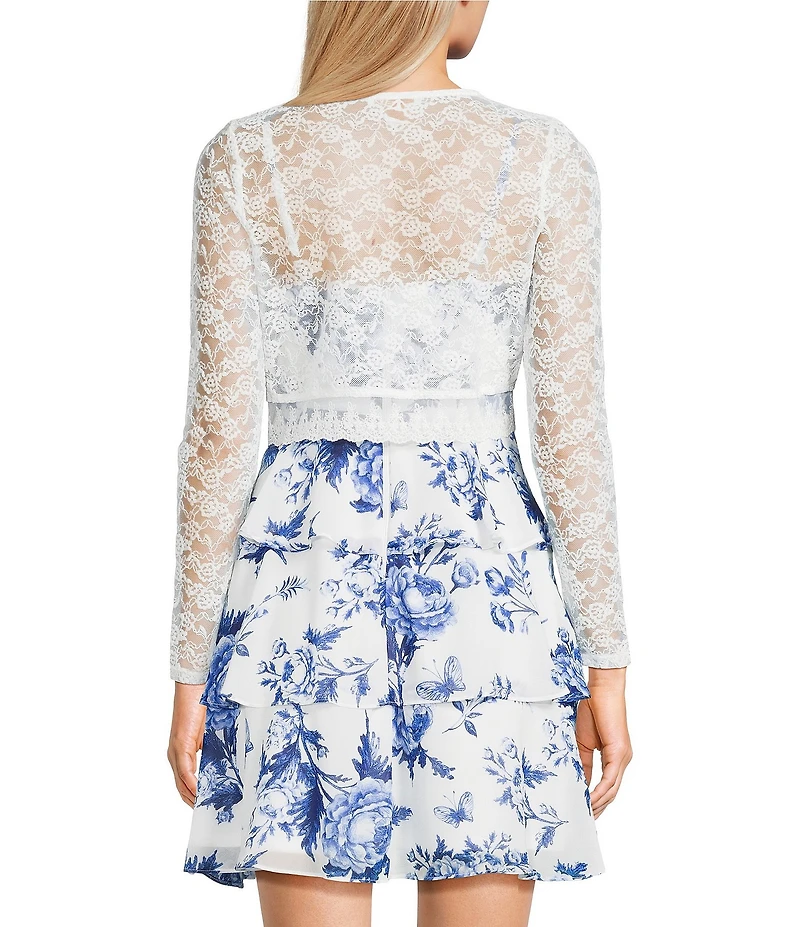 I.N. San Francisco Long Sleeve Button Front Lace Trim Shrug