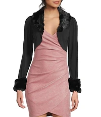I.N. San Francisco Long Sleeve Faux Fur Trim Shrug