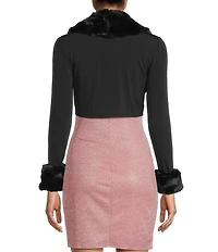 I.N. San Francisco Long Sleeve Faux Fur Trim Shrug
