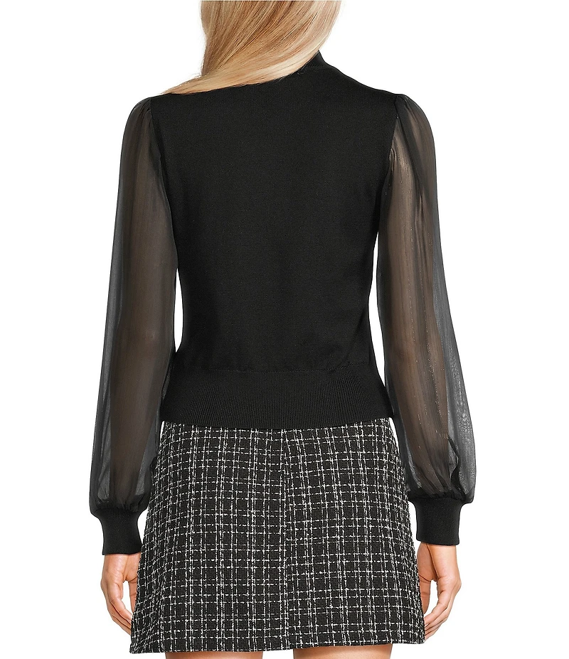 I.N. San Francisco Metallic Mock Neck Long Puff Sleeve Sweater