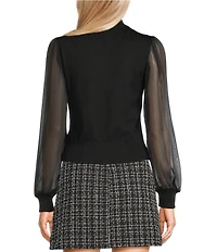 I.N. San Francisco Metallic Mock Neck Long Puff Sleeve Sweater