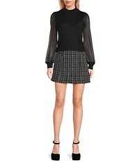 I.N. San Francisco Metallic Mock Neck Long Puff Sleeve Sweater