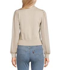 I.N. San Francisco Metallic Mock Neck Long Puff Sleeve Sweater