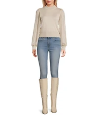 I.N. San Francisco Metallic Mock Neck Long Puff Sleeve Sweater